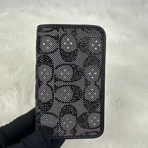 Coach Essential Slim Card Case In Black Crystal Signature Jacquard CCD16 NWT